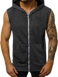 Men's Tank Tops Hot selling mens lace hoodie with open front zipper sleeveless fashionable sports jacket mens clothing Y240522