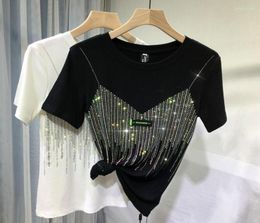 Summer Diamond Short Sleeve T Shirt For Women 4XL Plus Size Chic Casual Solid Colour O Neck Tshirt Ladies Streetwear Tees Top5918955