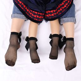 Baby Girls Kids Mesh Socks Bow Ankle High Lace Fish Net Vintage Short Sock Fashion Summer One Size Fishnet mesh socks