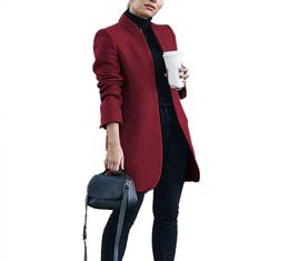2020 New Plus Size Womens Woolen Coat Office Lady Autumn Solid Color Stand Collar Woolen Long Coat Cardigan For Womens Clothings3252220
