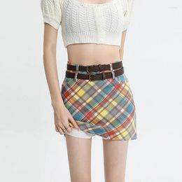 Skirts Sweet Retro Colored Checkered Half Length Short Skirt Women Korean Fashion Summer A-line Plaid Anti Glare Clothing