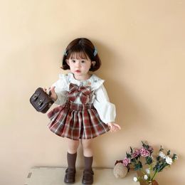 Clothing Sets Baby Girls Set Spring And Autumn Preppy Style Fashionable Skirt Lace Shirt Bow Sweet Casual Three-piece