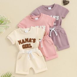 Clothing Sets Summer Baby Girl 2PC Clothes Set Cotton Fuzzy Letter Embroidery Short Sleeve T-Shirts Tops And Shorts Suit Toddler Girls