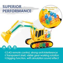 Diecast Model Cars RC car childrens toy remote control excavator transparent excavator engineering vehicle with lights childrens gift wireless control truc