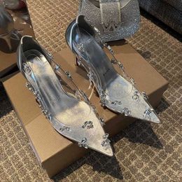 Dress Shoes Crystal High Heels Shoes Clear Rhinestone Pumps Pointed Toe Sandals Women Dress Shoes Flat And Stiletto Heel 65cm 105cm Party Evening Crystal Silver Shoe
