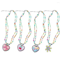 Pendant Necklaces Candy-Colored Tulips Beaded Necklace Bohemian Loves Flower Handmade Seed Bead Clavicle N2UE