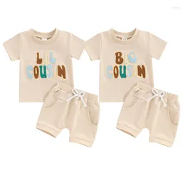 Clothing Sets Summer Kids Baby Boys Brother Matching Outfits Short Sleeve Letter Embroidery T-Shirts Pocket Shorts Toddler Casual Clothes