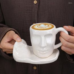 Mugs European-style Ceramic Coffee Cup Set Face Mug With Dish Creative Couple 300ml Living Room Decoration