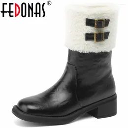 Boots FEDONAS Warm Retro Style Short For Women Winter Genuine Leather Thick Heels Shoes Woman Ankle Casual Office Lady