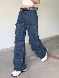 Women's Jeans Women High Waist Pants Patchwork Multi Pockets Denim Streetwear Vintage Casual Party Street Fall Spring Trousers