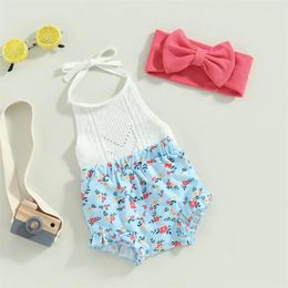 Clothing Sets Baby Girls Summer Knitted Romper White Sleeveless Knit Floral PP Shorts Headband 3PCS Clothes Set