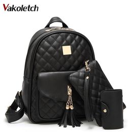 3 Sets School Bags For Teenage Girls New 2019 Women Backpack Leather Ladies Shoulder Bags Book Bag Black Backpacks Bagpack Kl130 J19061 2374