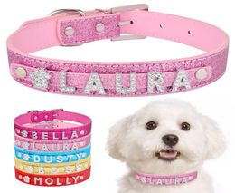 PU Leather Custom Dog Collars with Rhinestone Personalised Name Letters Diamante Jewellery Gems DIY Pet Tag Croco Collar Charms for 1575039