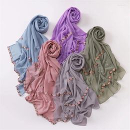 Scarves Rhinestone Polka Floral Bubble Chiffon Hijab Ramadan Beads Shawls Women Sunscreen Headscarf Outdoor Windproof Head Wrap