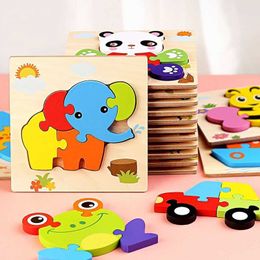 3D Puzzles Sorting Nesting Stacking toys Baby toy wooden 3D puzzle shape learning cartoon animal intelligent puzzle childrens education puzzle toy WX5.26