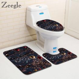 Bath Mats Plant Printed Shower Carpet Set Non Slip Floor Grip Home Decoration U-Shaped Toilet Rug Washable