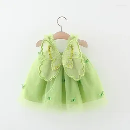 Girl Dresses Summer Girl's Camisole Dress Baby Cartoon Embroidered Butterfly Wings Cute Mesh Princess