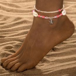 Anklets Bohemia Starfish Conch Beaded For Women Girls Vintage Layered Shell Beads Ankle Bracelet On Foot Leg Chain Beach Jewellery