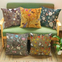 Pillow US Country Style Birds Flower Decorative Cover Cotton Linen Abstract Art Square Car Seat Pillowcase Sunbird