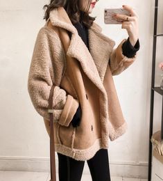 Women039s Jackets Women Winter Oversized Teddy Jacket Chic Faux Suede Fur Collar Coats Motorcycle Biker Female Lamb Wool Coat W6744576