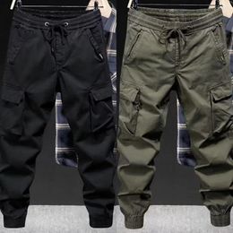 Men's Pants Men Cargo Drawstring Elastic Waist Loose Multi Pocket Soft Breathable Ankle-banded Sports Streetwear Hip Hop Long Trousers