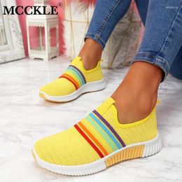 Casual Shoes MCCKLE Autumn Sock Knitted Women Sneakers Air Mesh Soft Female Vulcanized Slip On Ladies Flat Candy Color