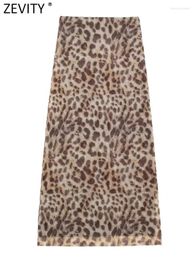 Skirts ZEVITY 2024 Women Fashion Leopard Print Hip Package Mesh Yarn Skirt High Waist Female Vintage Casual Midi Mujer QUN335