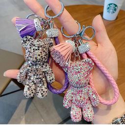 Party Favour Creative Cartoon Full Diamond Bear Tassel Car Keychain Pendant Cute Male And Female Bag Key Chain Gift Christmas