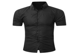 Fashion Male Hawaiian Shirt ShortSleeves Tops Small Grid Solid Colour Mens Dress Shirts Slim Men Shirt 5XL7521726