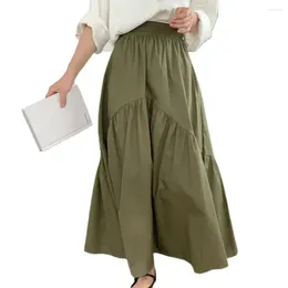 Skirts Soft Breathable Skirt Elegant Women's Solid Color Maxi With Elastic Waistband A-line Fit Retro Wavy Pleats For Casual