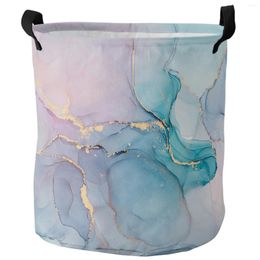 Laundry Bags Marble Turquoise Pink Dirty Basket Foldable Round Waterproof Home Organiser Clothing Children Toy Storage