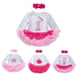 Babany bebe 1st 2nd Birthday Outfits for Baby Girls Romper Dress & Headband Set Clothes Gift Party Long Sleeve Tutu Dresses 2PCS L2405