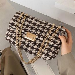 Cross Body Fashion Wool Plaid Wide Chain Celebrity Inspired Bag Rhombus Square Sling Houndstooth Woolen Shoulder Female Crossbody 299S