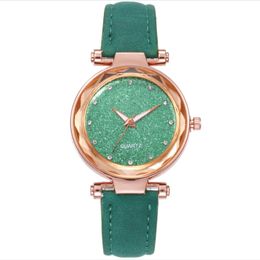 Casual Starry Sky Charming Watch Sanded Leather Strap Silver Diamond Dial Quartz Womens Watches Ladies Wristwatches Multicolor Choice 212h