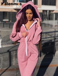 Rompers Sexy Jumpsuit Women Tracksuit 2020 Spring Hooded Cat Ear Pink Black Zipper Pocket Sweatshirt Slim Casual Cute Plus Size Y23096418