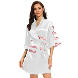 Towel Fashion Custom Women Wrap Dress Sexy V Neck Short Sleeve Bathrobe Satin Robe Casual Loose Home Wear Pyjamas Lounge Sleepshirt