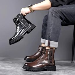 Boots High Top Mens Casual Shoes Versatile Classics Male Ankle Warm Winter Footwear Punk Style Genuine Leather Outdoor
