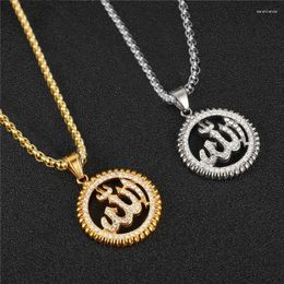 Pendant Necklaces Religious Islam Muslim Rune Round Necklace Men's Austrian Crystal Inlaid Accessory