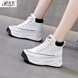 Casual Shoes 7.5cm Genuine Leather Women Platform Wedge Sneakers High Top Spring Autumn Summer Breathable