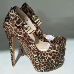 Dress Shoes Beautiful And Stylish Brown Leopard Cloth Ankle Strap Gold Trim 16cm High-heeled Pointed Toe Pumps.