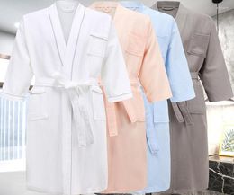 Men039s Sleepwear Cotton Waffle Kimono Men Bath Robe Plus Size Women Knee Length Summer Bathrobe Soft Solid Pijamas Bridesmaid 4045383
