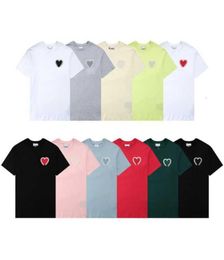 Paris Fashion Mens Designer T Shirt amis Embroidered Red Heart Solid Color Big Love Round Neck Heart Short Sleeve Tshirt for men 4231602