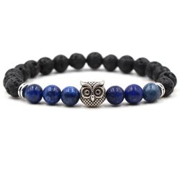 Black Lava Beads Owl Charm chakra Stone Bracelet Essential Oil Diffuser Bracelet Volcanic Rock Beaded Bracelet