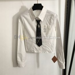 Rhinestone Pocket Blouses Women Casual T Shirt with Tie Designer Lapel Neck Blouse Long Sleeve Shirts