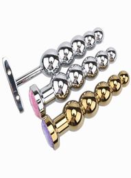 Vagina Stimulate Butt Plug Prostate Massage Anus Beads Aluminum alloy Metal Anal Plugs with 5 Balls Sex Toys for Men and Women Gay7645597