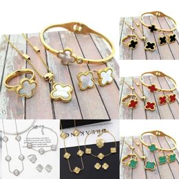 Designer for Woman Gold Plated Four Leaf Clover Earrings Set Fashion Red Agate Necklace Wedding Party Jewelry Gift 4-piece Combination Suit s 326