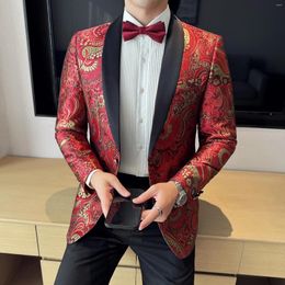 Men's Suits Brand Clothing Classic Men Business Jacquard Suit Jacket Red Fashion Luxury Wedding Party Blazer Slim Fit Dress Coat 5XL