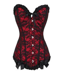 Bustiers Corsets Sexy Overbust And Lace Up Vintage Floral Bow Corset Lingerie Top Plus Size Corselet For Women Burlesque Costum7523165