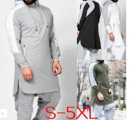 Men Jubba Thobe Hoodies Muslim Arabic Islamic Abaya Dubai Kaftan Winter Long Sleeve Stitching Saudi Arabia Sweater7096206