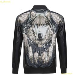 Plein-Brand Men's PP Skull Embroidery Leather Fur Jacket Thick Baseball Collar Jacket Coat Simulation Motorcycle racing suit 413